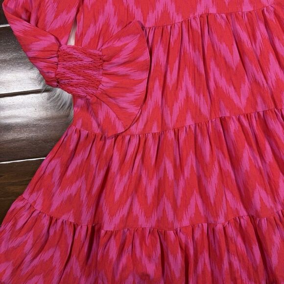Tuckernuck Pomander Place Women's Size XS Hot Pink Ikat Kenzo Tiered Dress - Picture 3 of 10